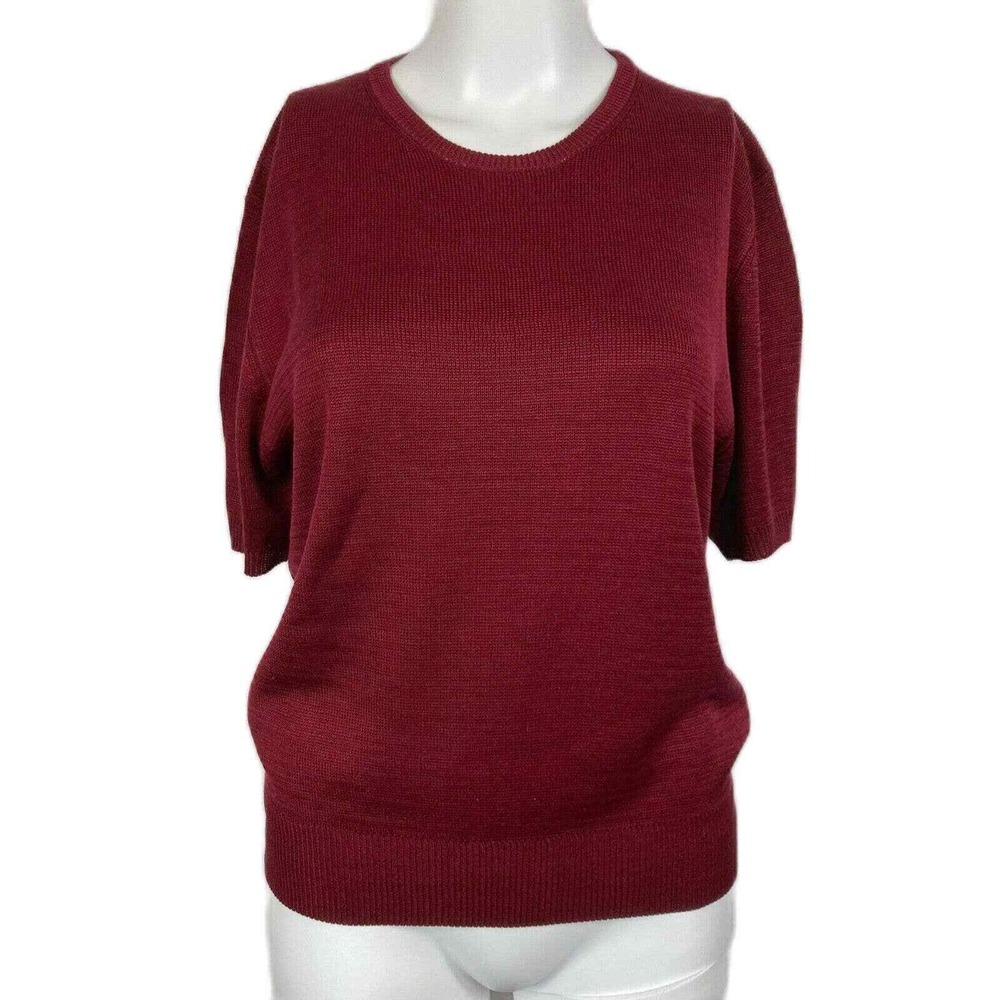 17 North Sweater Womens Sz L Vintage‎ Burgundy Silk Short Sleeve Knit Pullover